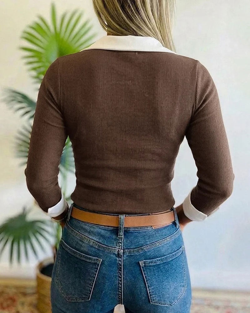 Haut Faux Deux Pièces Revers Manches Longues