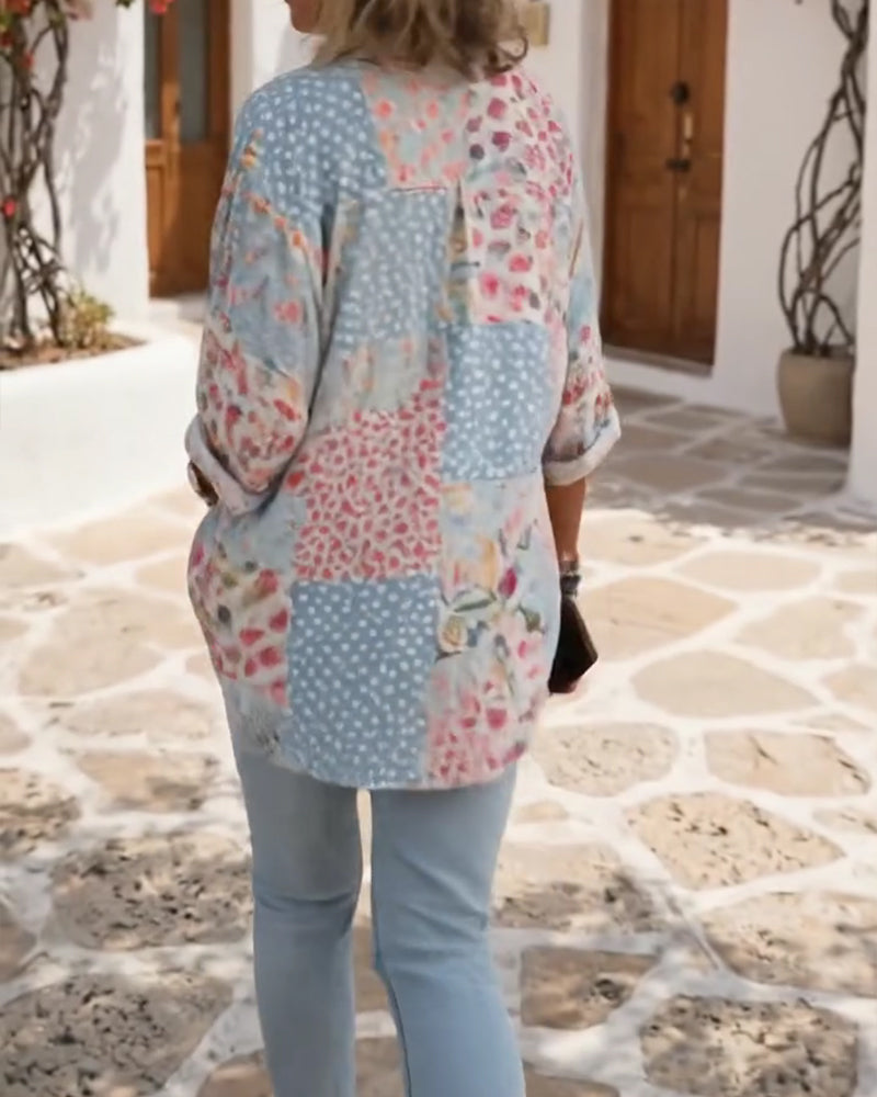 Chemise À Imprimé Fleuri Et Col Montant