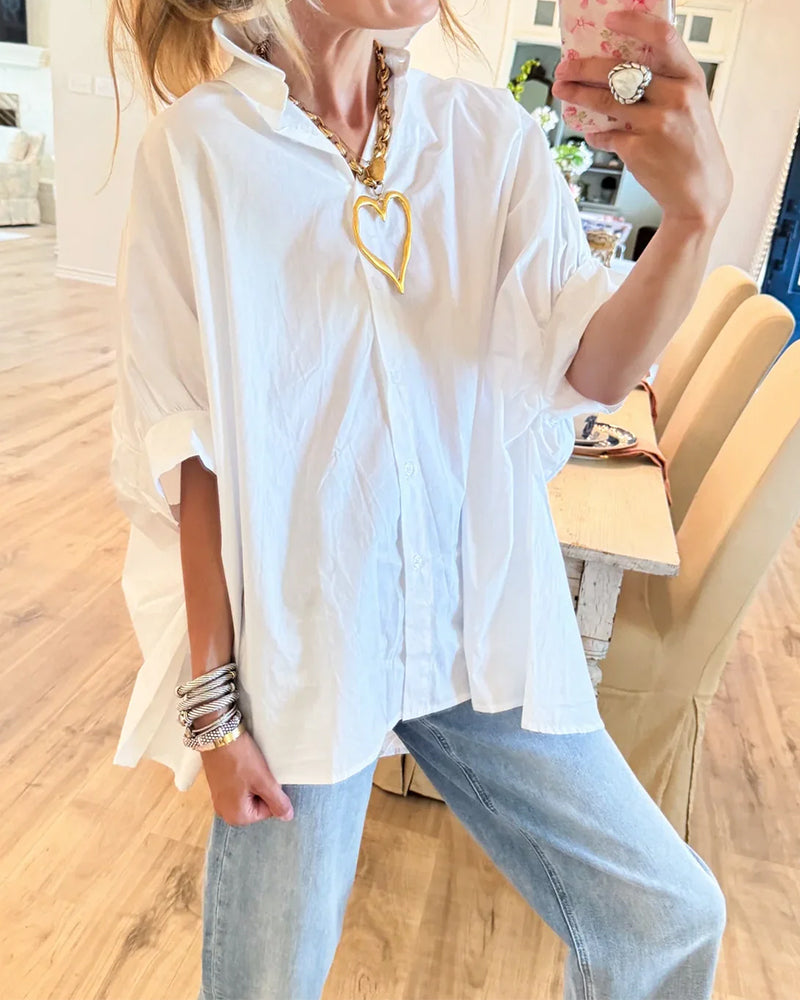 Blouse Coupe Lâche Épaule Descendante Blanche Manche Longue