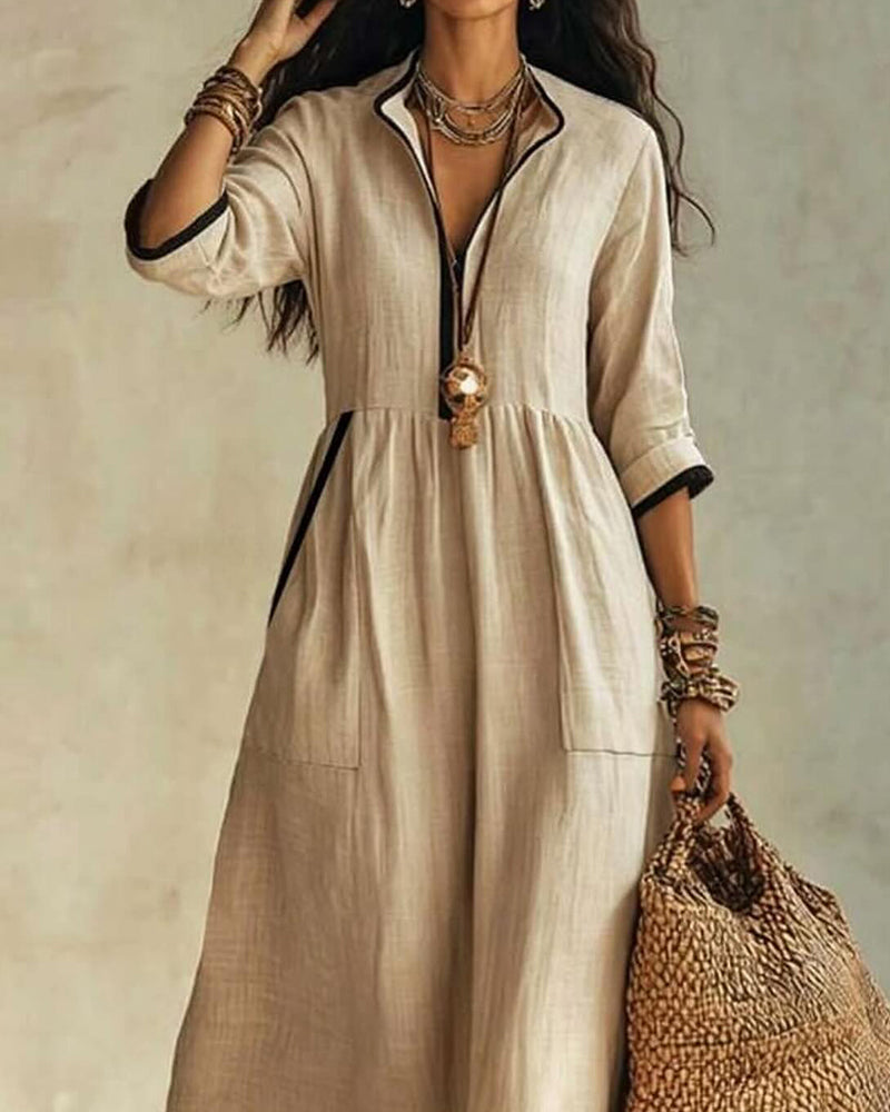 Robe Col Mandarine Décontractée