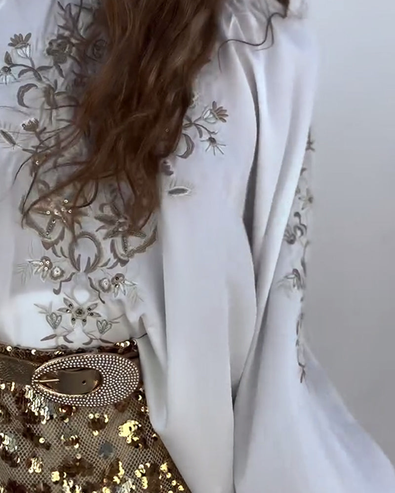 Blouse Pull Imprimé Manches Bouffantes