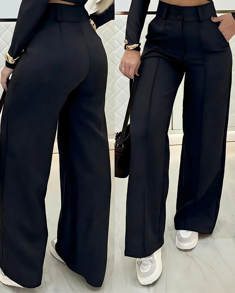 Pantalon Décontracté Taille Haute Long