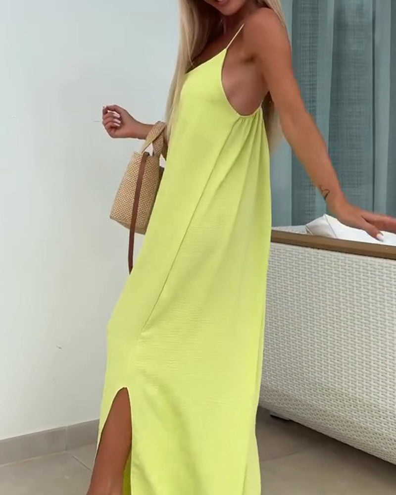 Robe Col Rond Unie Bretelles