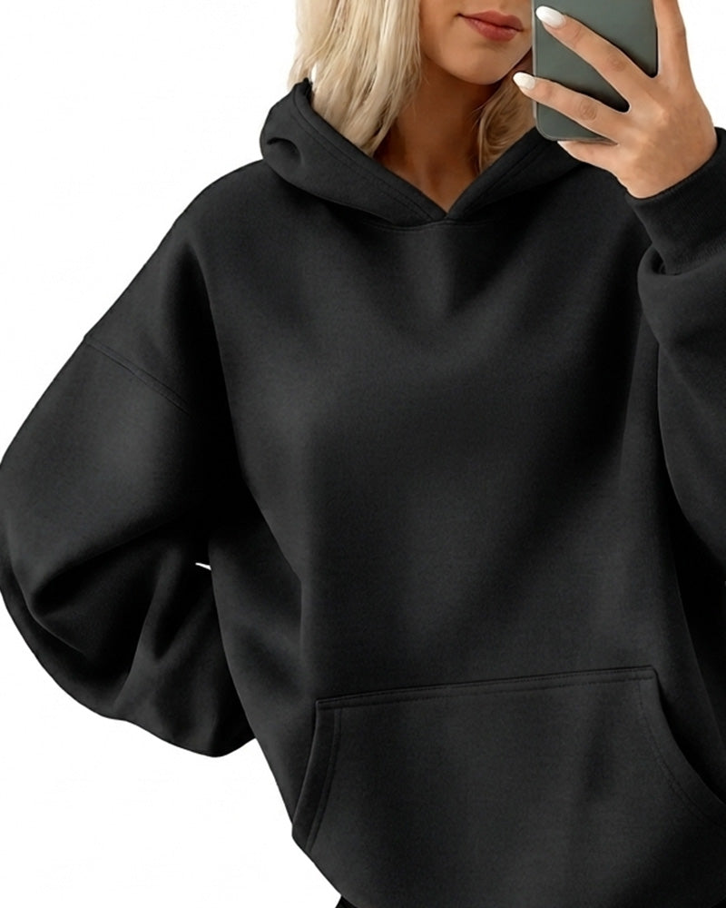 Hoodie À Capuche Poche Unie Lâche