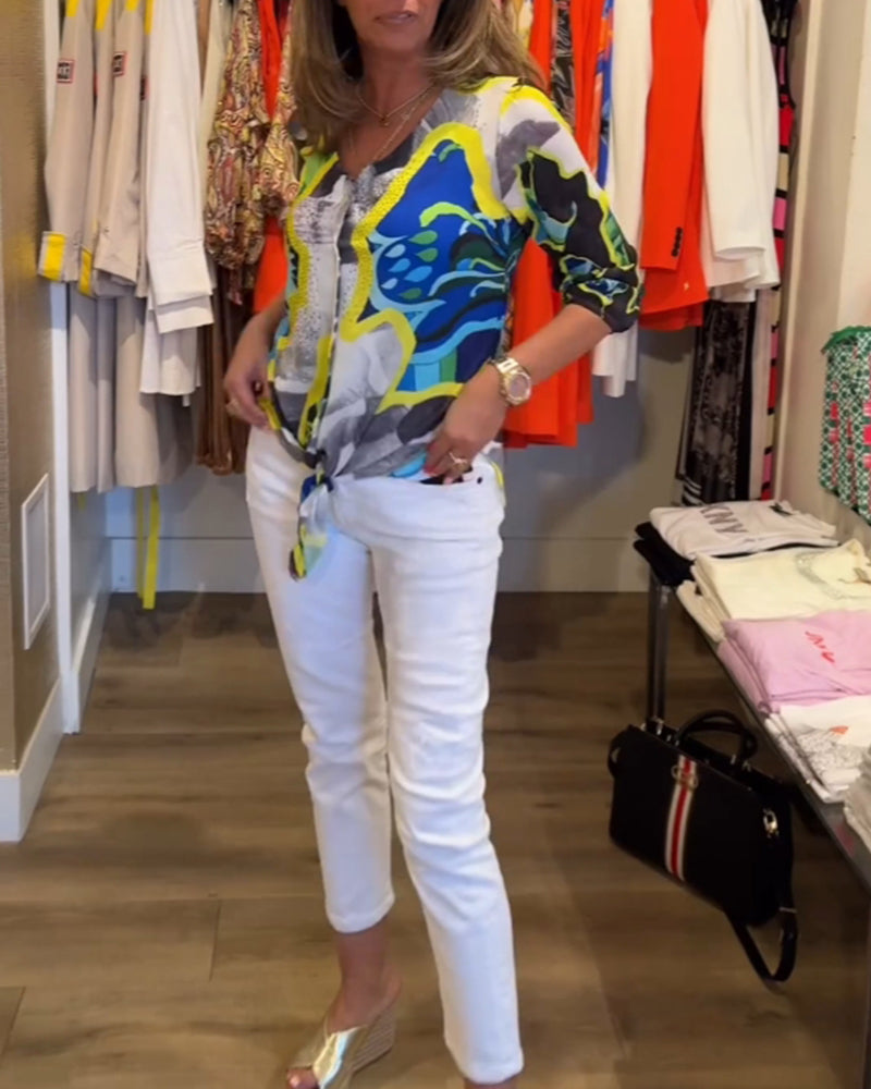 Blouse col V imprimé fleuri