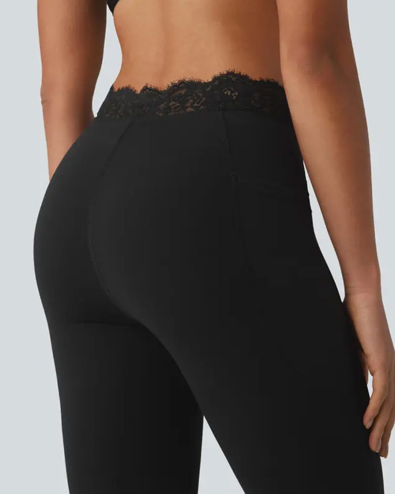 Pantalon Dentelle Taille Légèrement Évasé Yoga