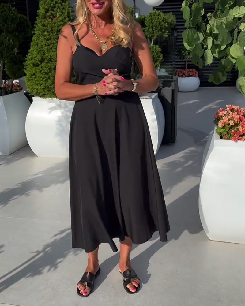 Robe Bretelles Col En V Froncée Taille Haute