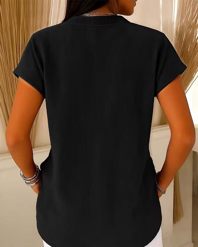 Blouse Unie Manche Courte Fermeture Éclair