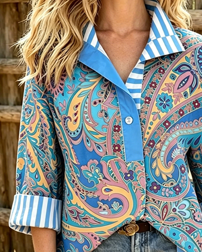 Blouse Patchwork Imprimé Floral Décontracté