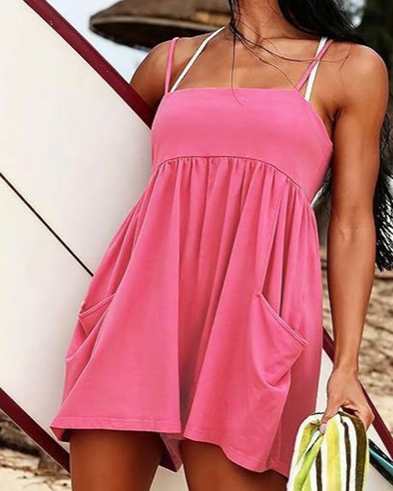 Jumpsuit Couleur Unie Bretelles Jambe Large