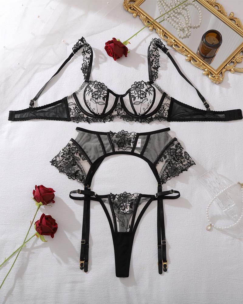Porte-Jarretelles Lingerie Ensemble 3 Pièces