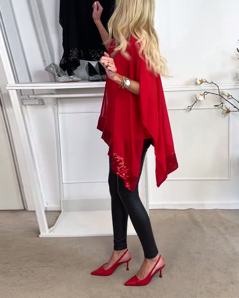 Blouses Patchwork à Manches Chauve-Souris