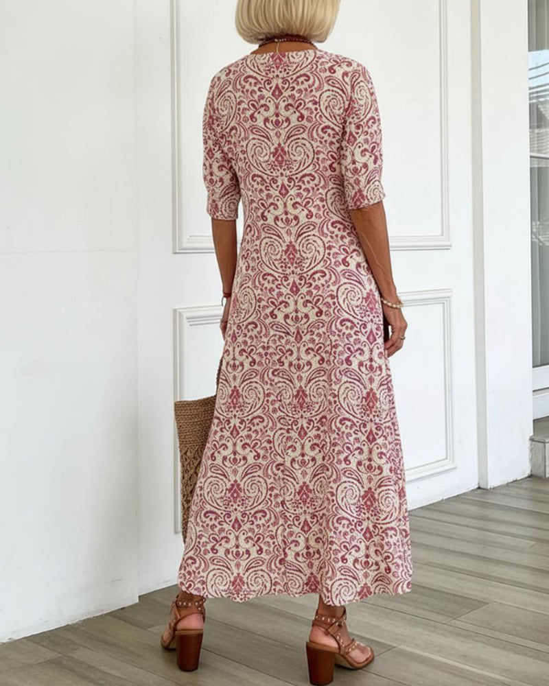 Robe Vintage Florale Encolure V Maxi