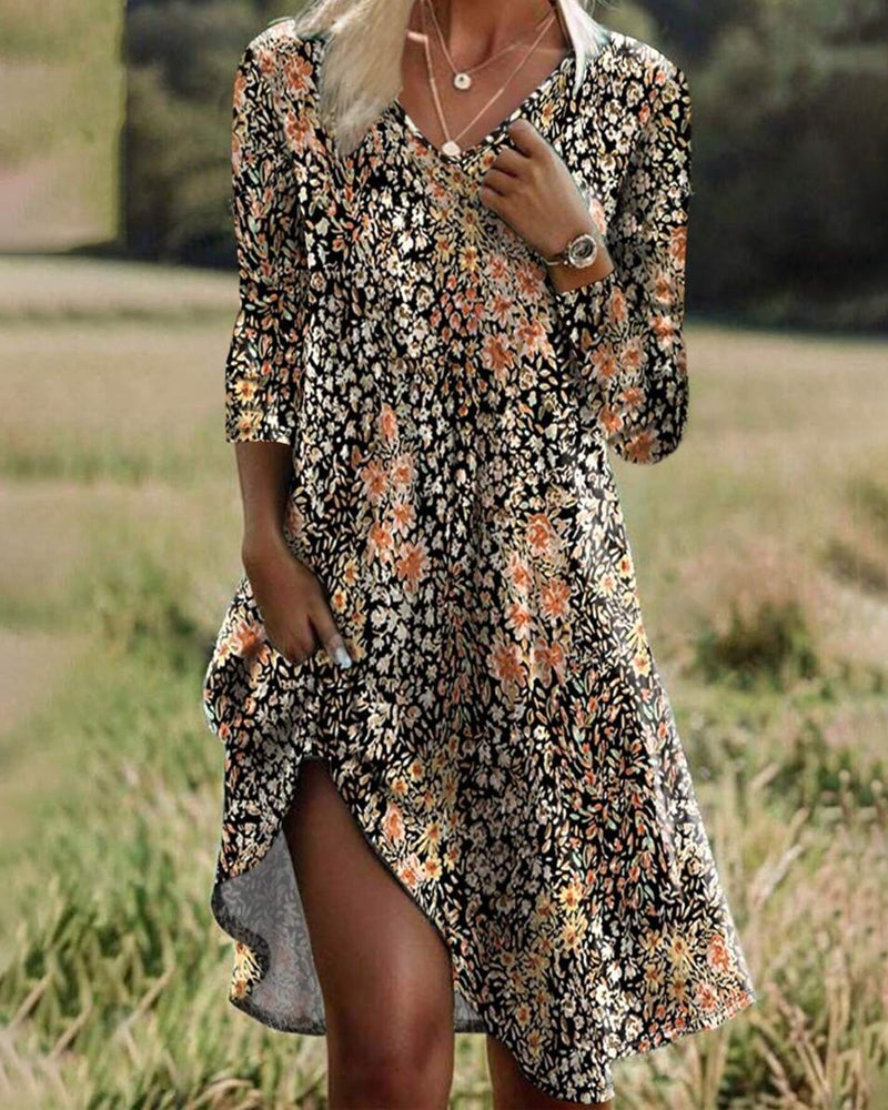 Robe à Manches Longues Fleurie élégante