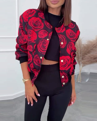 Veste décontractée boutonnée à imprimé rose