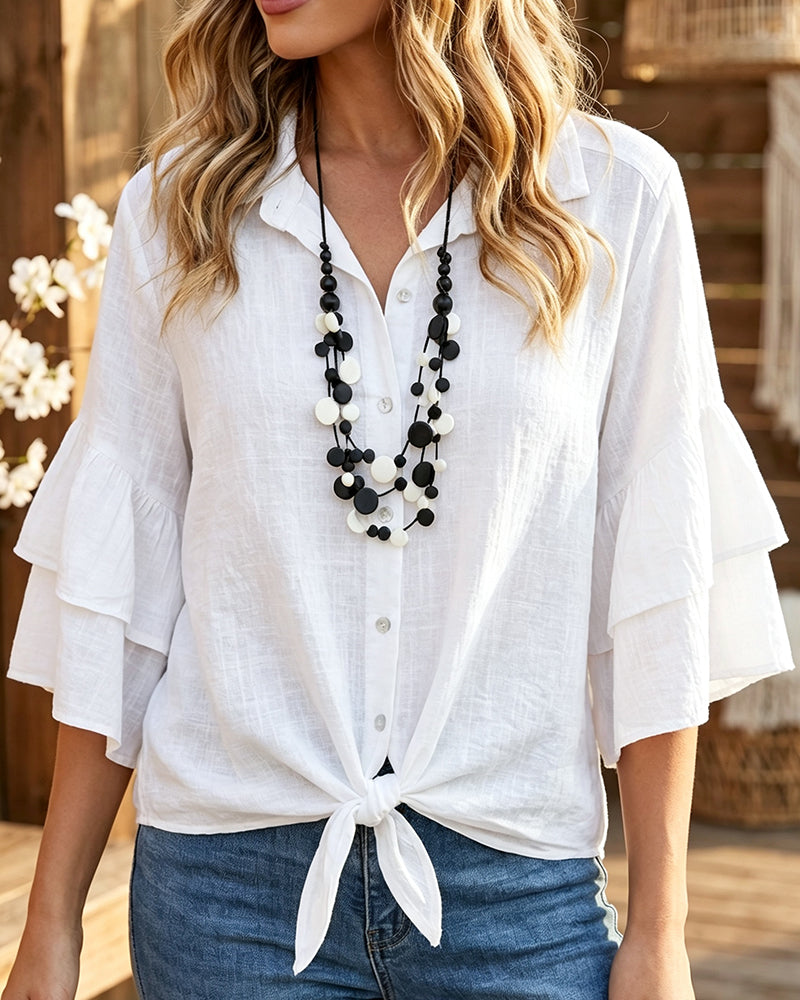 Blouse Col Chemise Volant Cravate