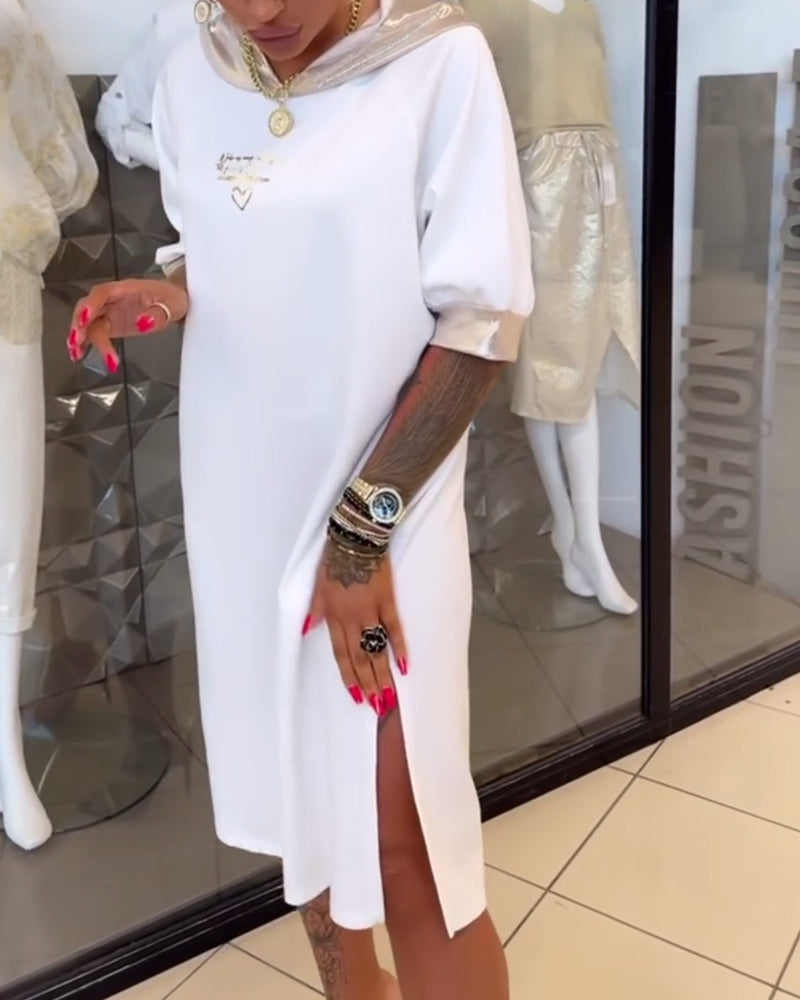 Robe À Capuche Couleur Unie Ample Fendue