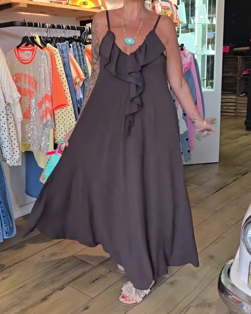 Robes Bretelle Spaghetti Volant A-Ligne