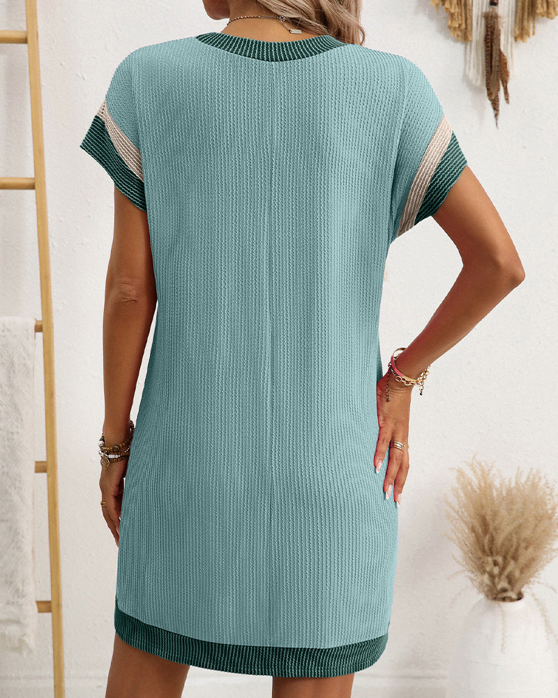 Robe Manches Courtes Poche Contraste