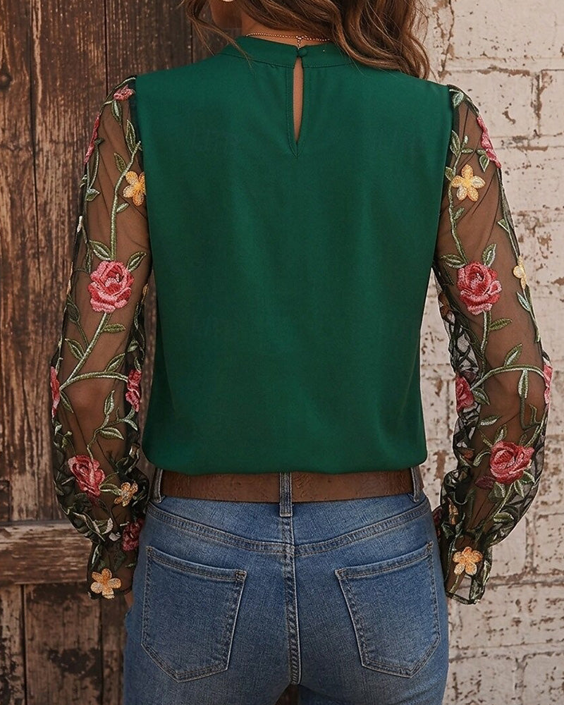 Blouse Mode Fleurie Col Mandarin