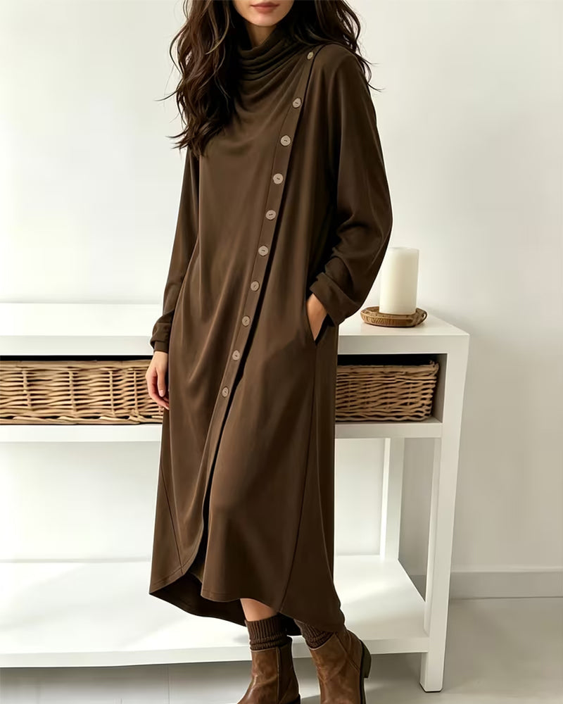 Robe Cowl Encolure Bouton Croisement Irrégulier