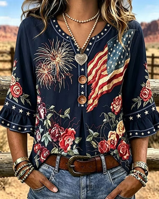 Blouse Imprimée À Manches À Volants