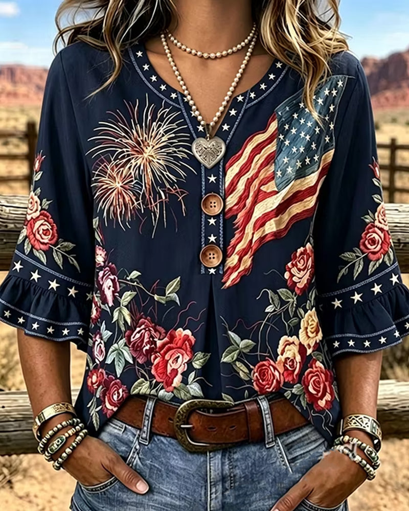 Blouse Imprimée À Manches À Volants