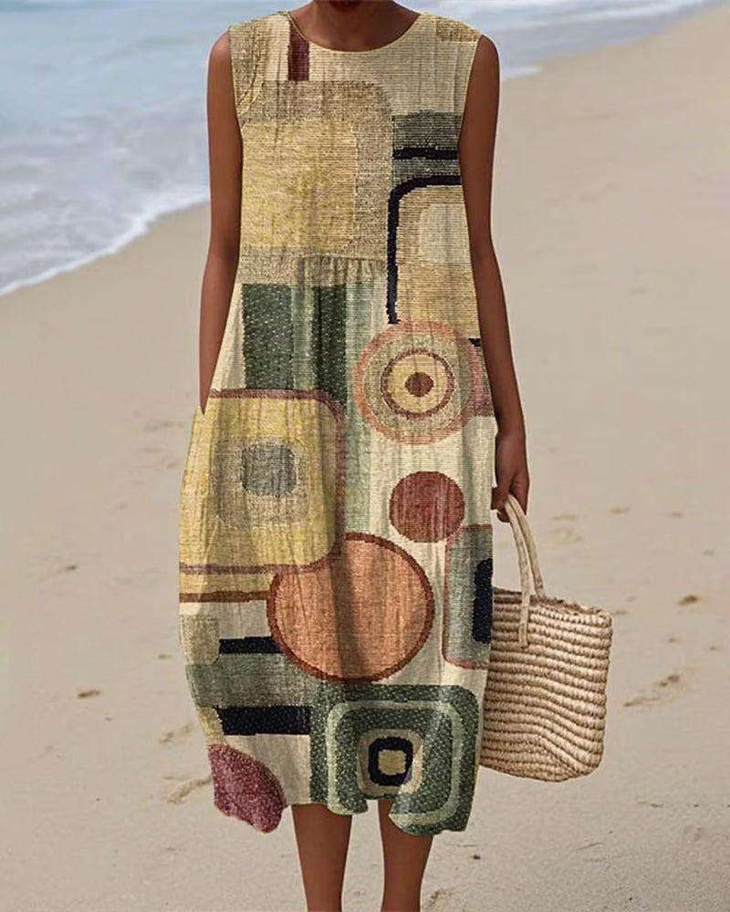 Robe Imprimé Géométrique Sans Manches