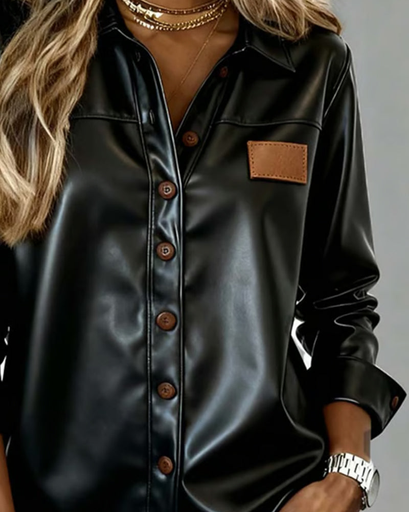 Chemise Revers PU Pièces Boutonnée