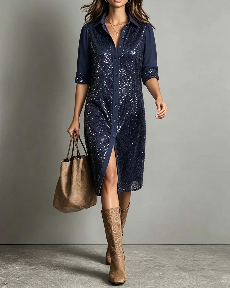 Robe Revers Bouton Décontractée