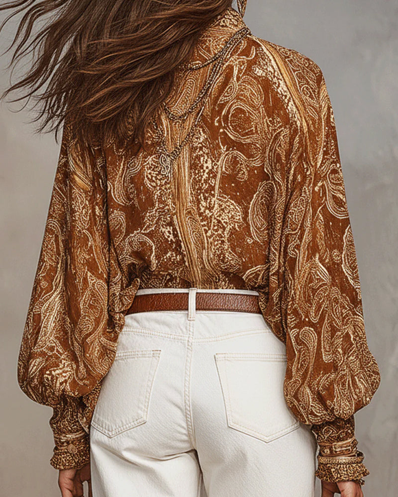 Blouse Col V Imprimé Décontractée