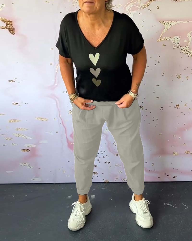 Pantalon décontracté confortable avec poche de couleur unie