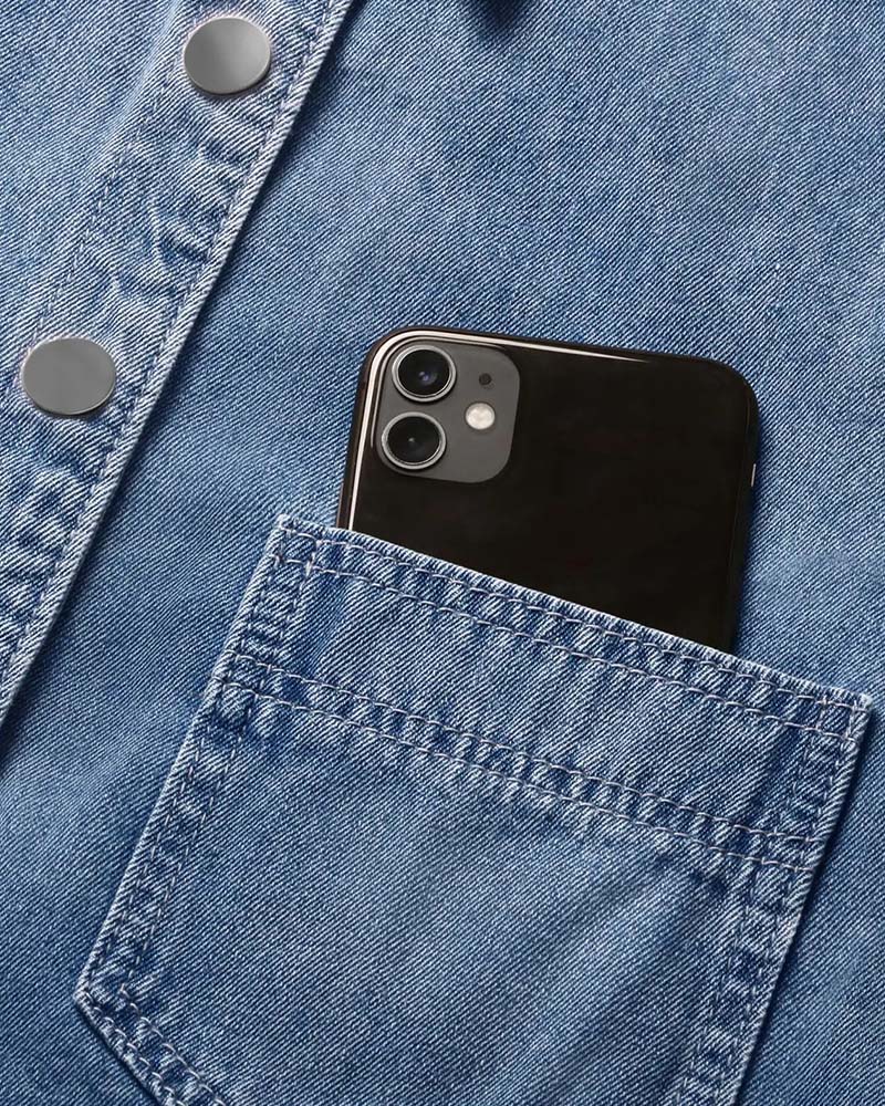 Chemise Bouton Pression Denim Manche Lanterne Lâche