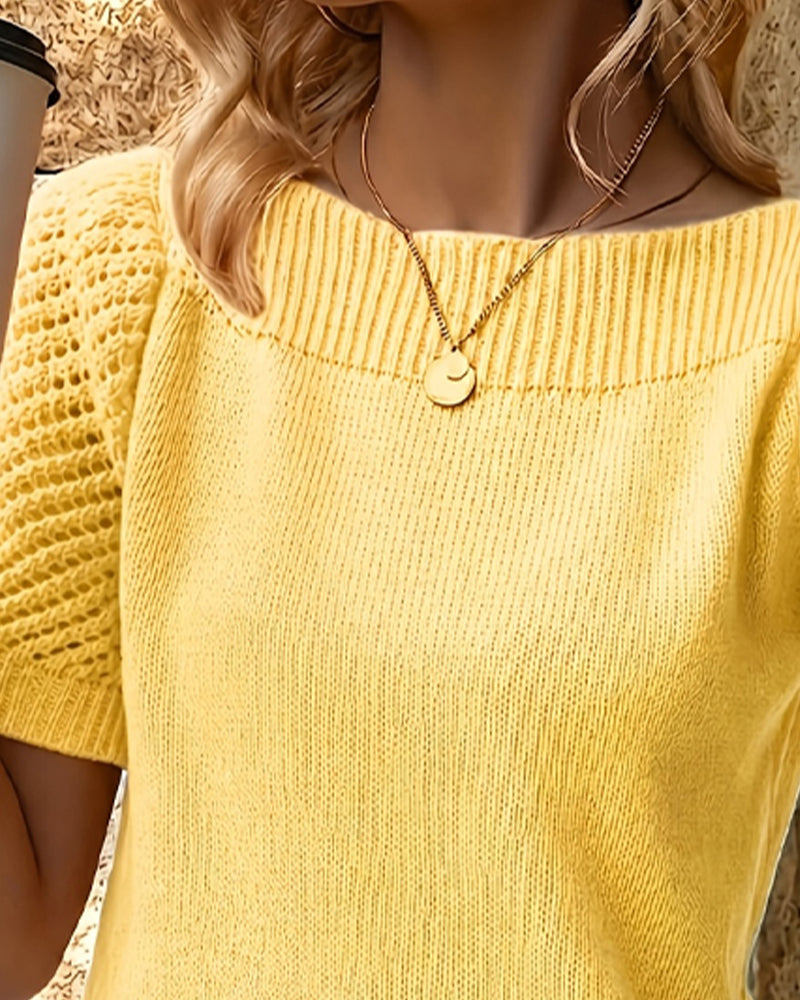 Pull-over Couleur Unie Manche Bouffante Court