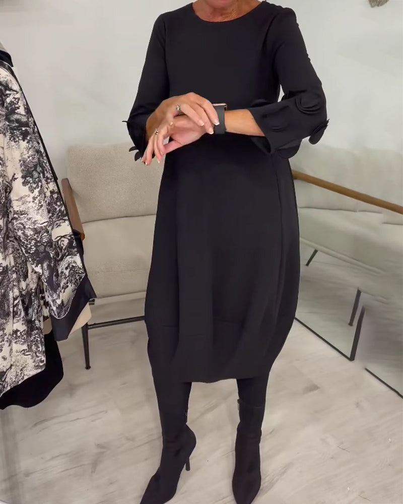 Robe Col Rond Coupe Loose Drapée Décontractée