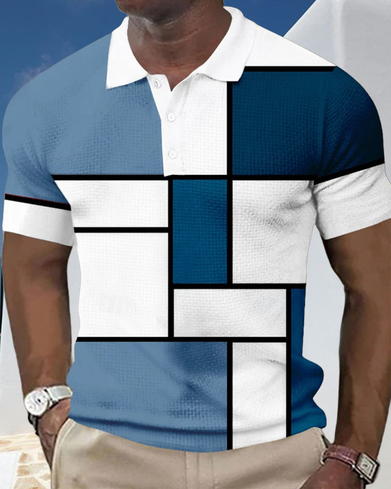 Une Chemise Polo avec un Design de Blocs de Couleurs et de Motif Gaufre