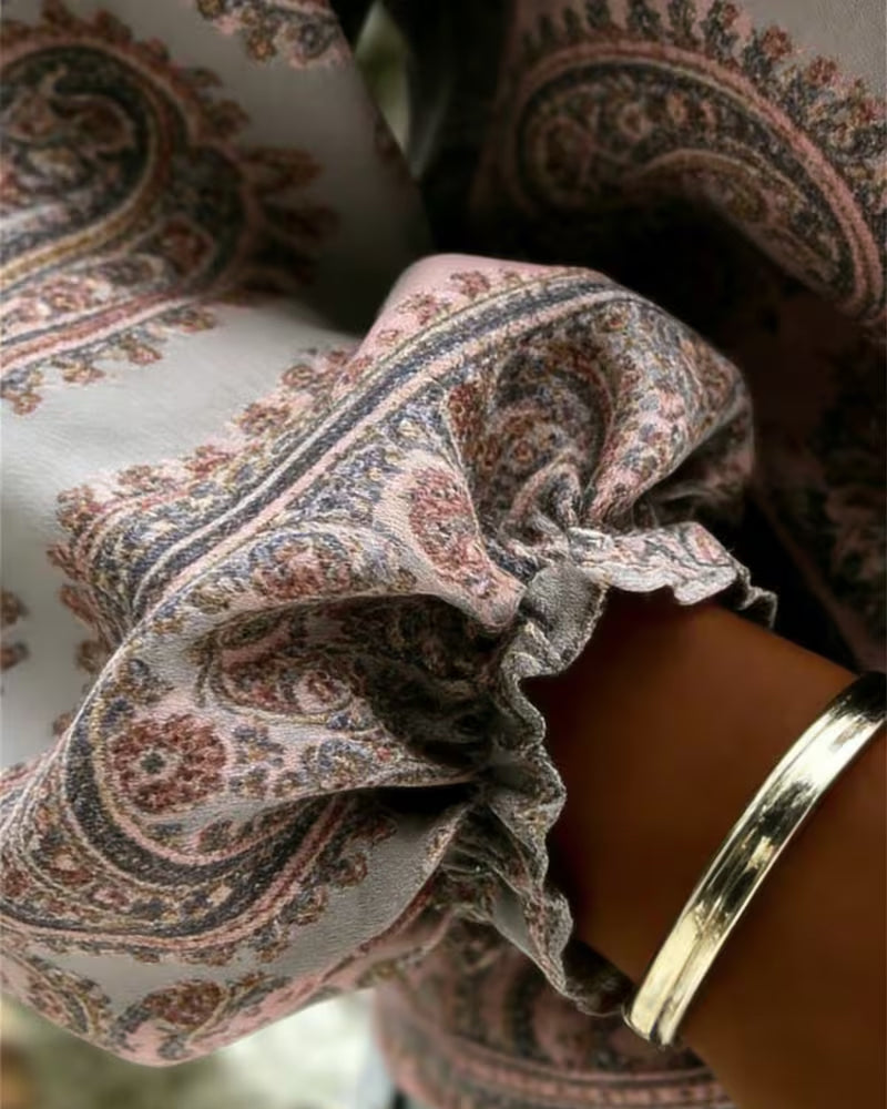 Chemisier Motif Paisley Col En V Manche Lanterne