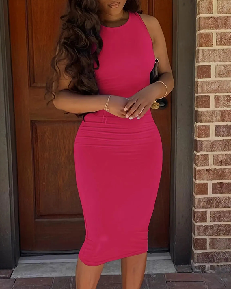 Robe Unie Sans Manches Mode Bodycon
