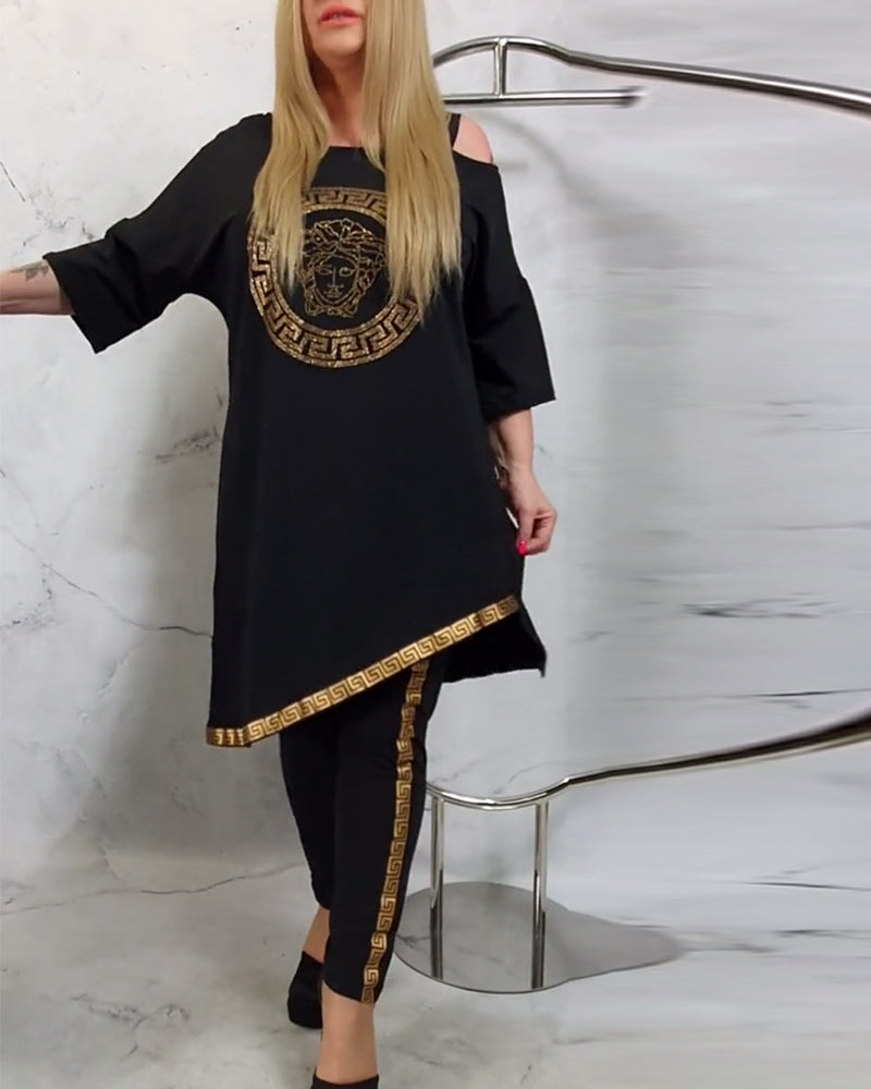 Costume deux pièces décontracté à imprimé irrégulier