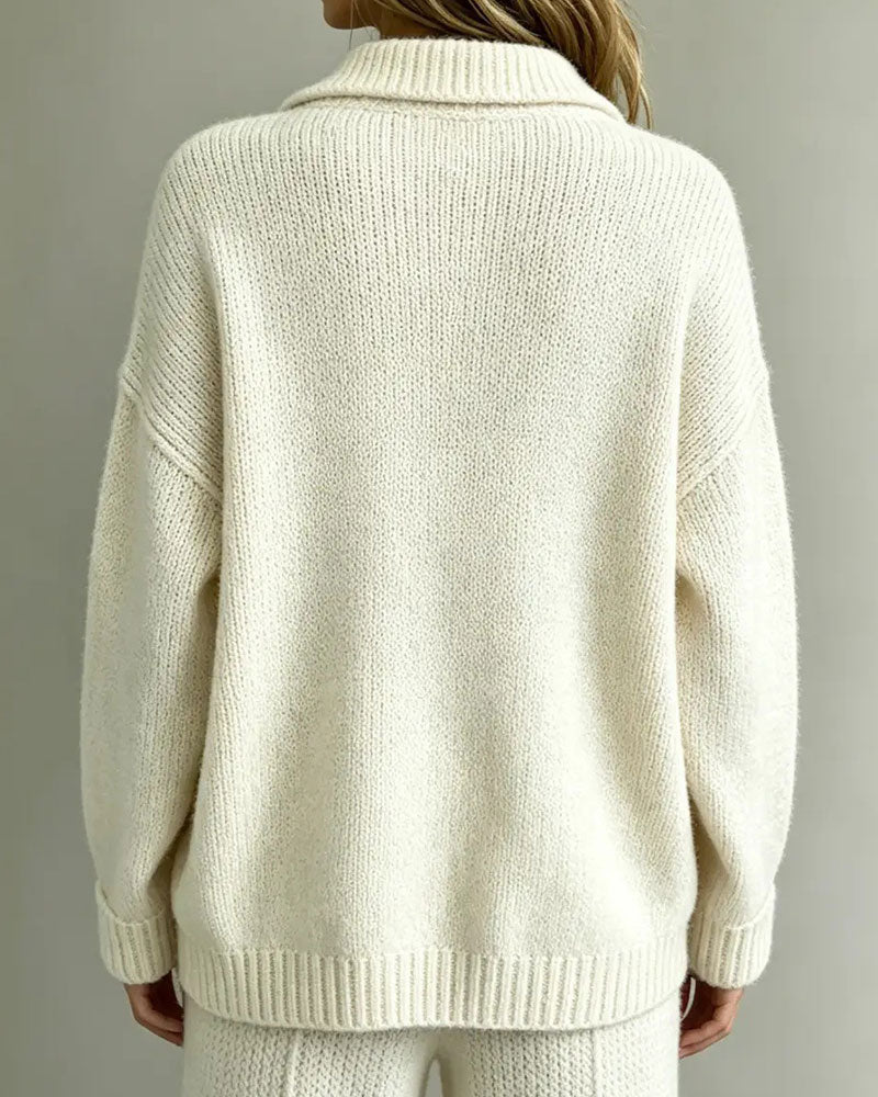 Pull Revers Boutonné Uni