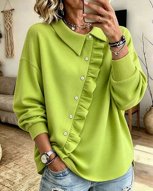 Sweat-Shirt Revers Volants Bouton Diagonal