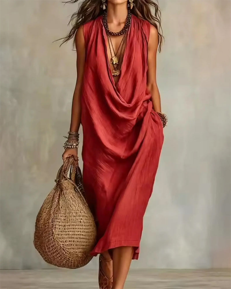 Robe Sans Manches Col V Mode
