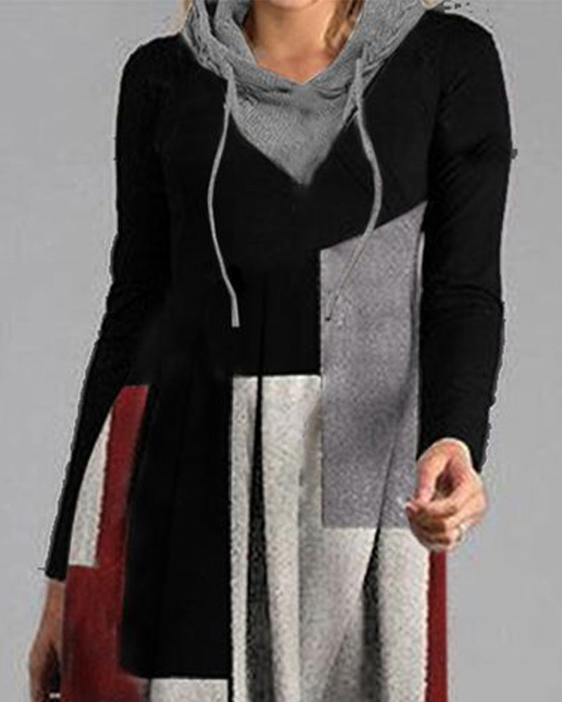 Robe Blocs De Couleurs À Capuche Manches Longues