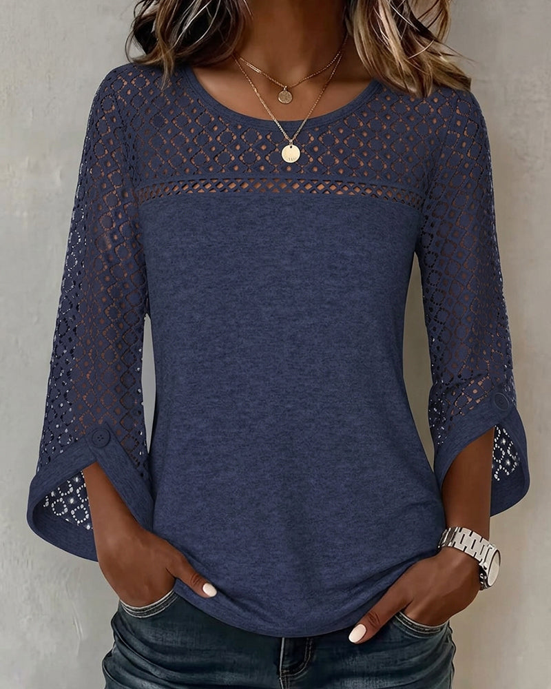 T-Shirt Évidé Manche Longue Patchwork