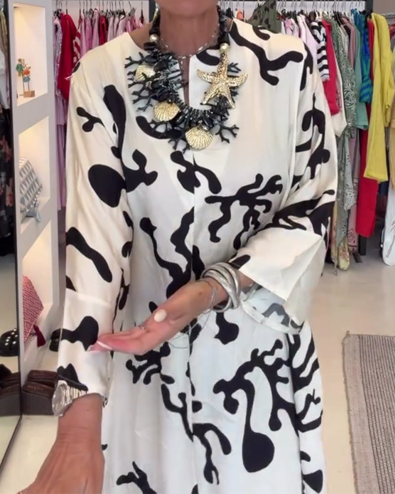 Robe Manches Longues Imprimé Vintage