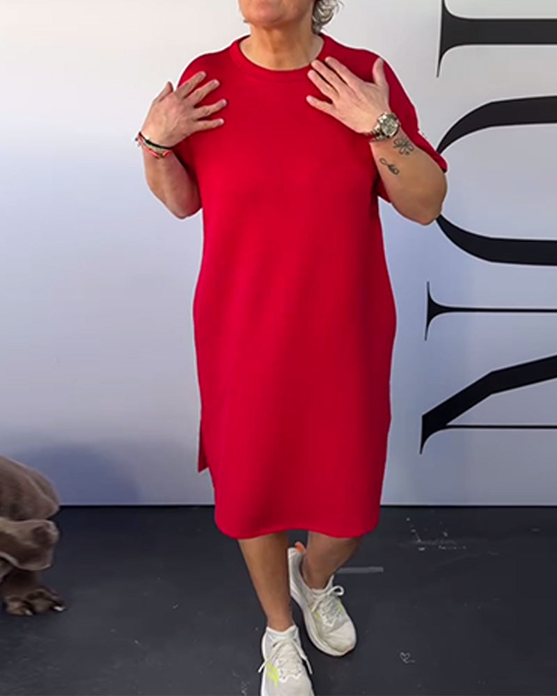 Robe Col Rond Décontractée Manches Courtes Simple