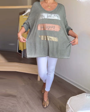 Haut lettre à manches longues et col rond