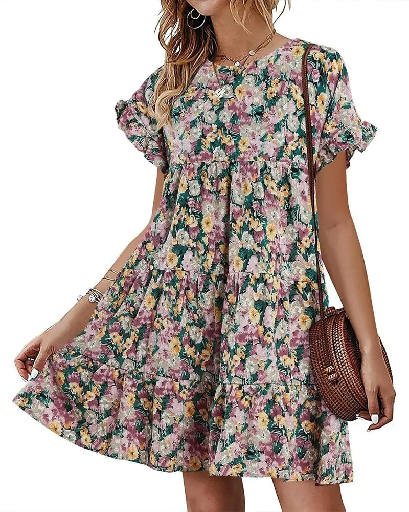 Robe Manche Volant Léopard À Volants