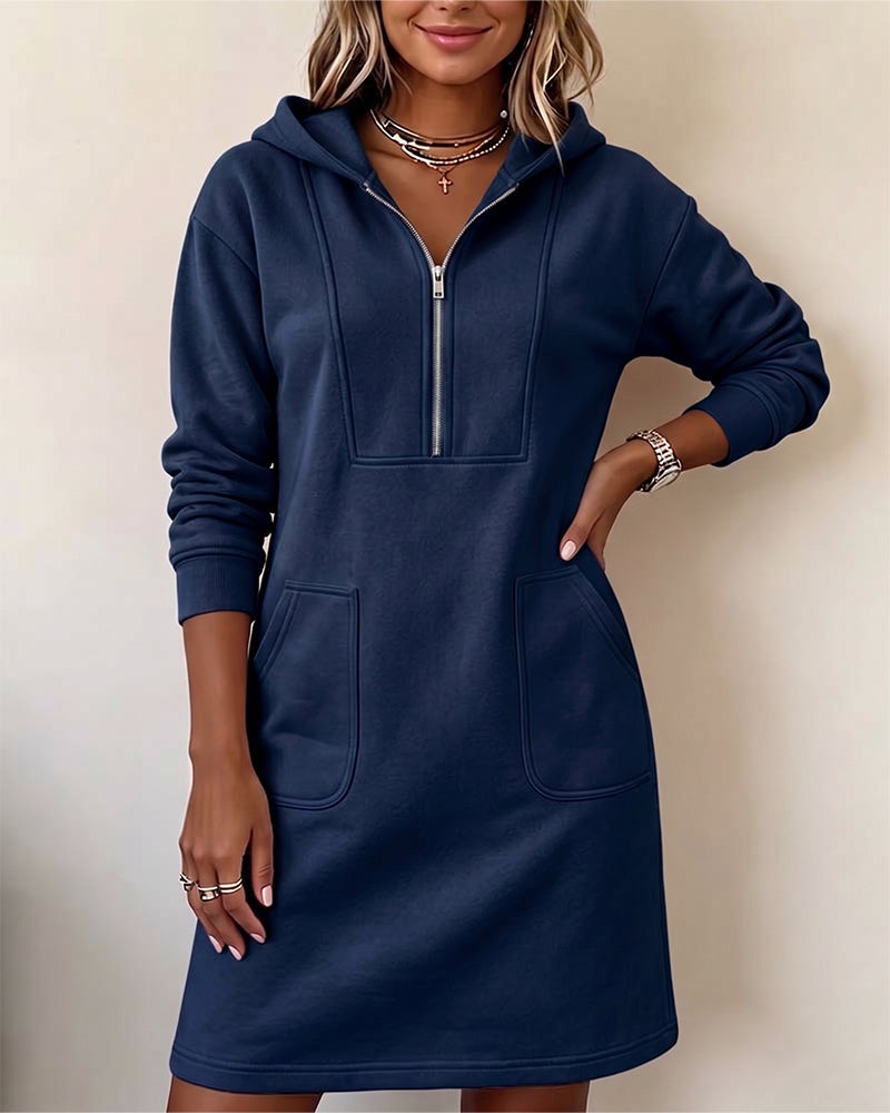 Robe Capuche Fermeture Éclair Poche