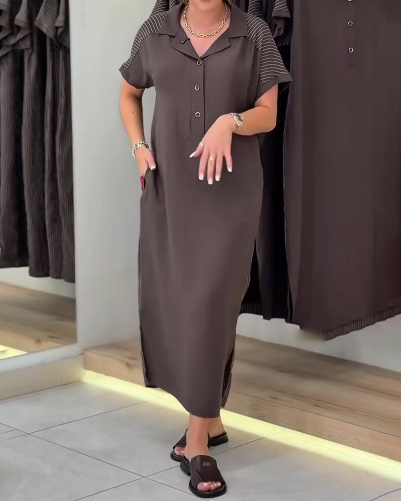 Robe Col V Revers Rayure Découpée